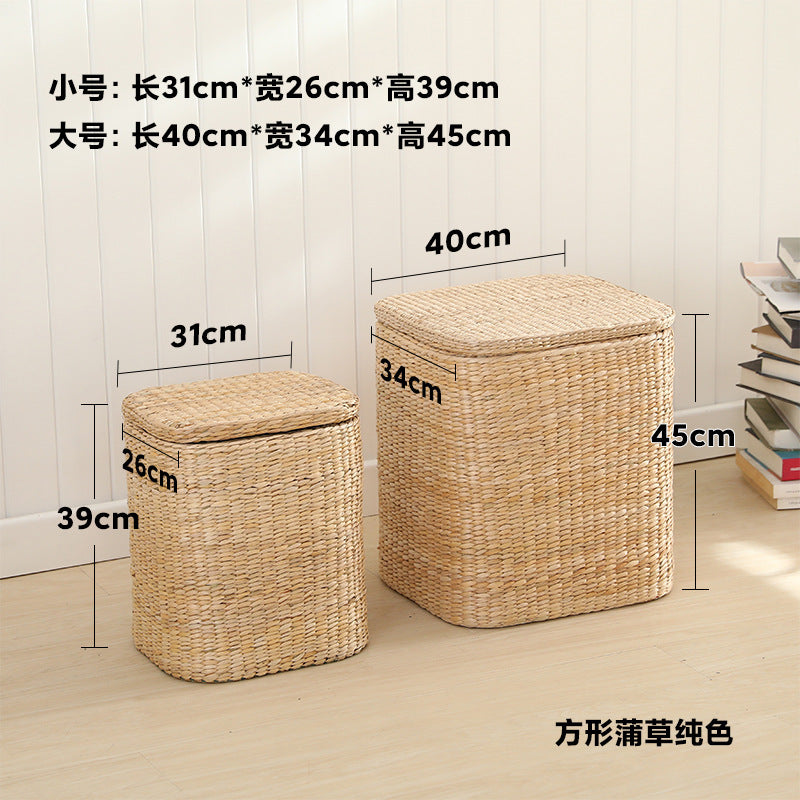 Woven Cattail Storage Ottoman
