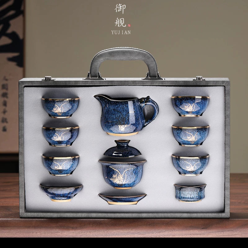 Jian Ware Kung Fu Tea Set with Orchid