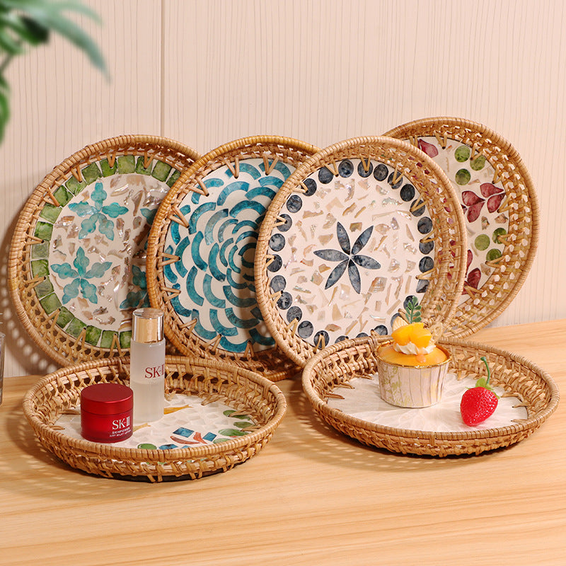 Openwork Rattan & Shell Tray