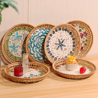 Openwork Rattan & Shell Tray