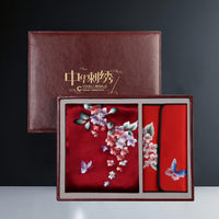 Embroidered Mulberry Silk Scarf and Wallet Set