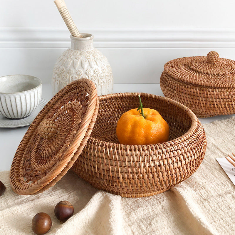 Handwoven Rattan Storage Box with Lid