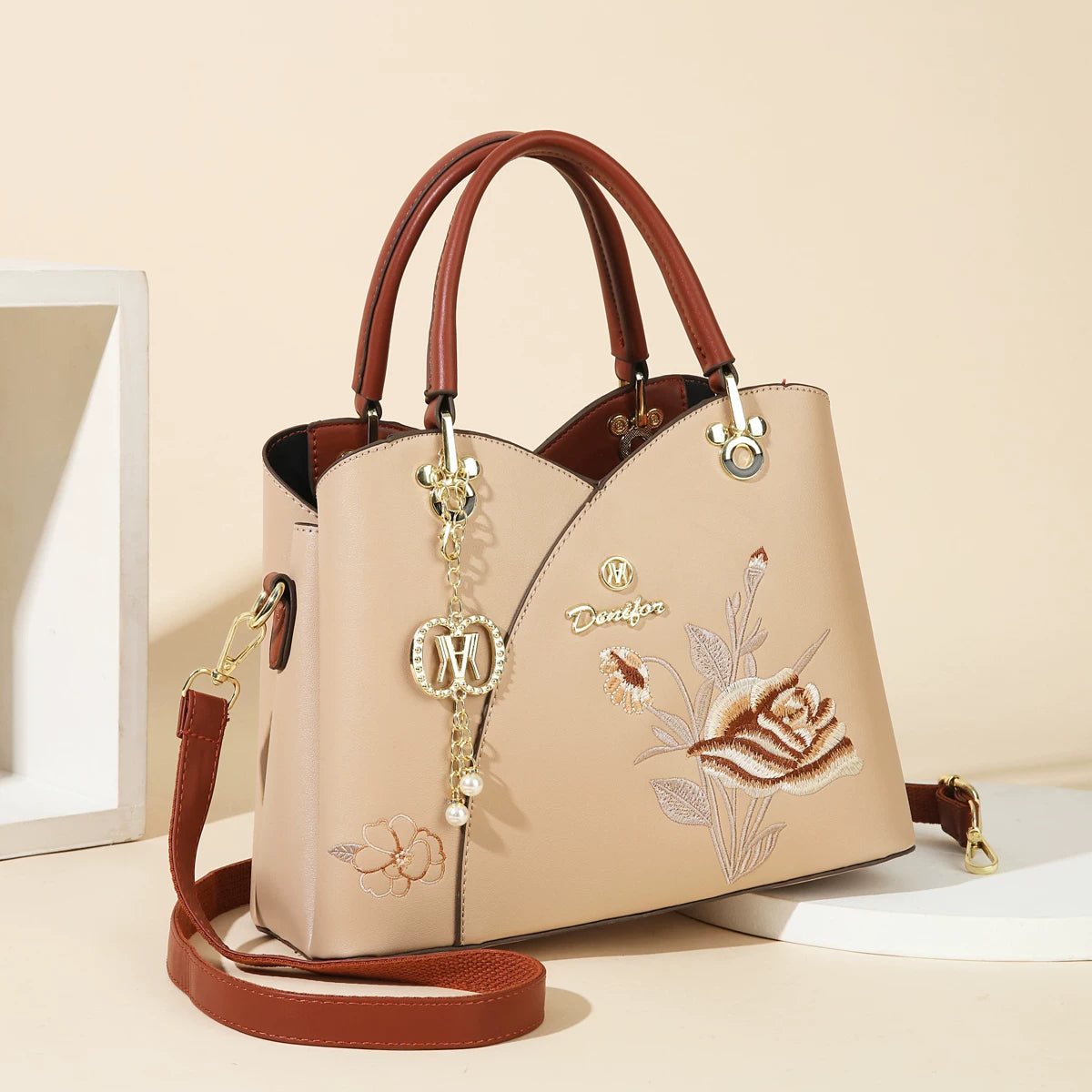 Carnation or Azalea Embroidered Handbag