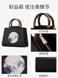 Su Embroidered Leather Handbag, Black or White