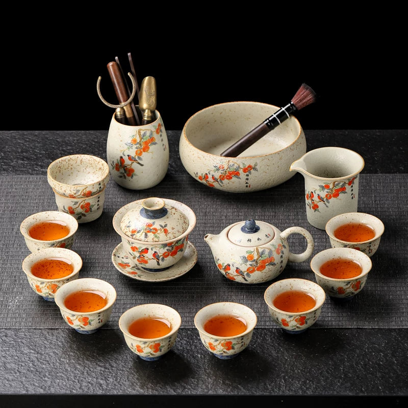 Fire-Red Stone Persimmon Ruyi Tea Set