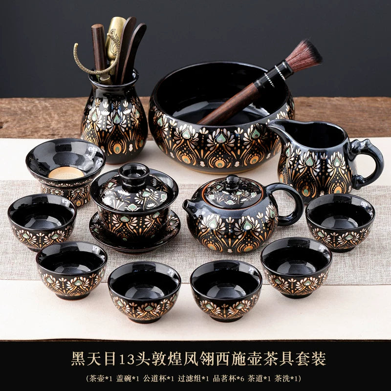 Phoenix Feather Tenmoku Tea Set