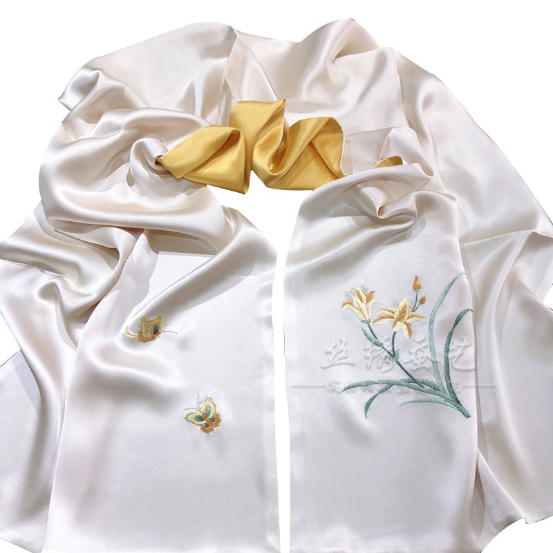 Daylily Su Embroidered Silk Scarf, 175cm