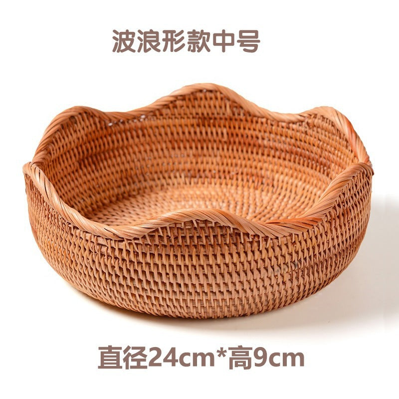 Wave-Edge Rattan Fruit Basket