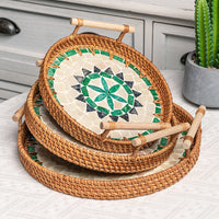 Rattan & Shell Round Tray