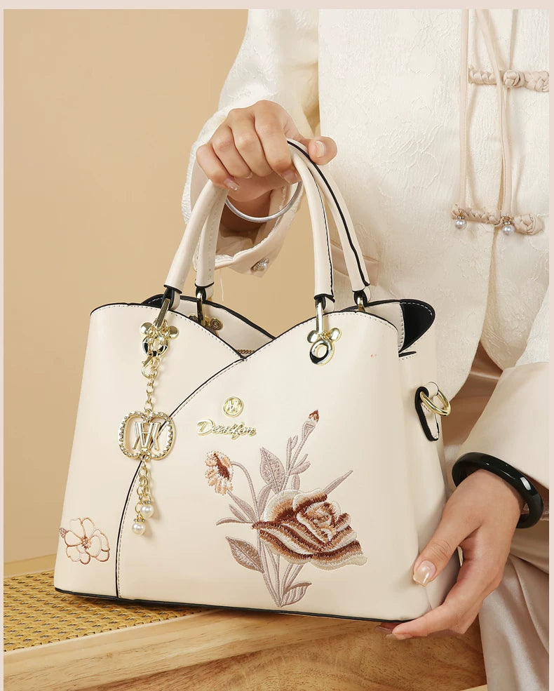 Carnation or Azalea Embroidered Handbag