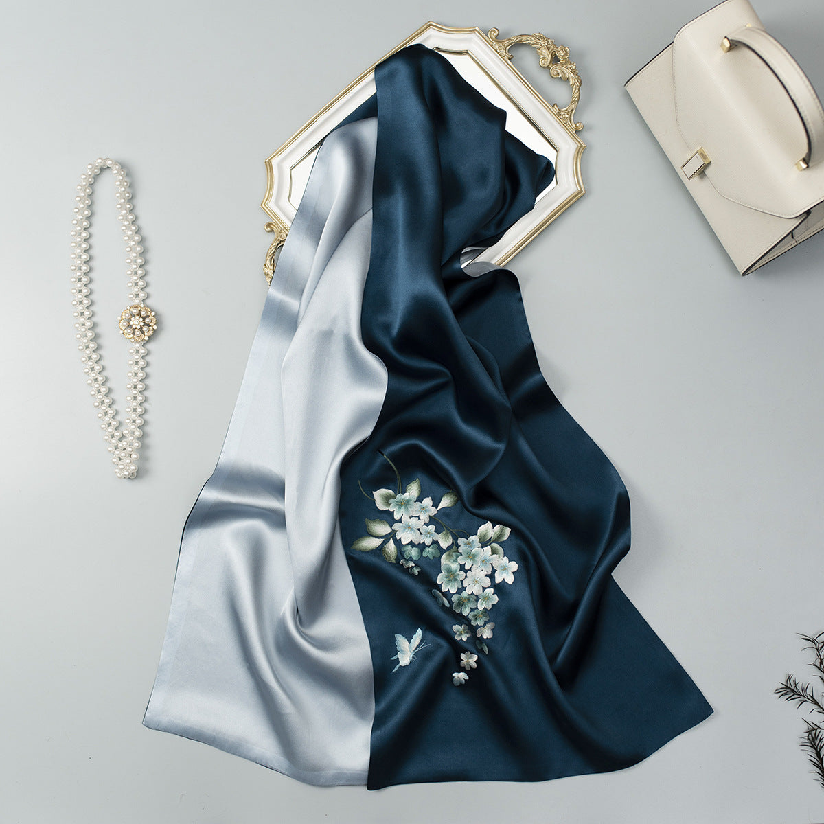 Su Embroidery Mulberry Silk Scarf with Gift Box