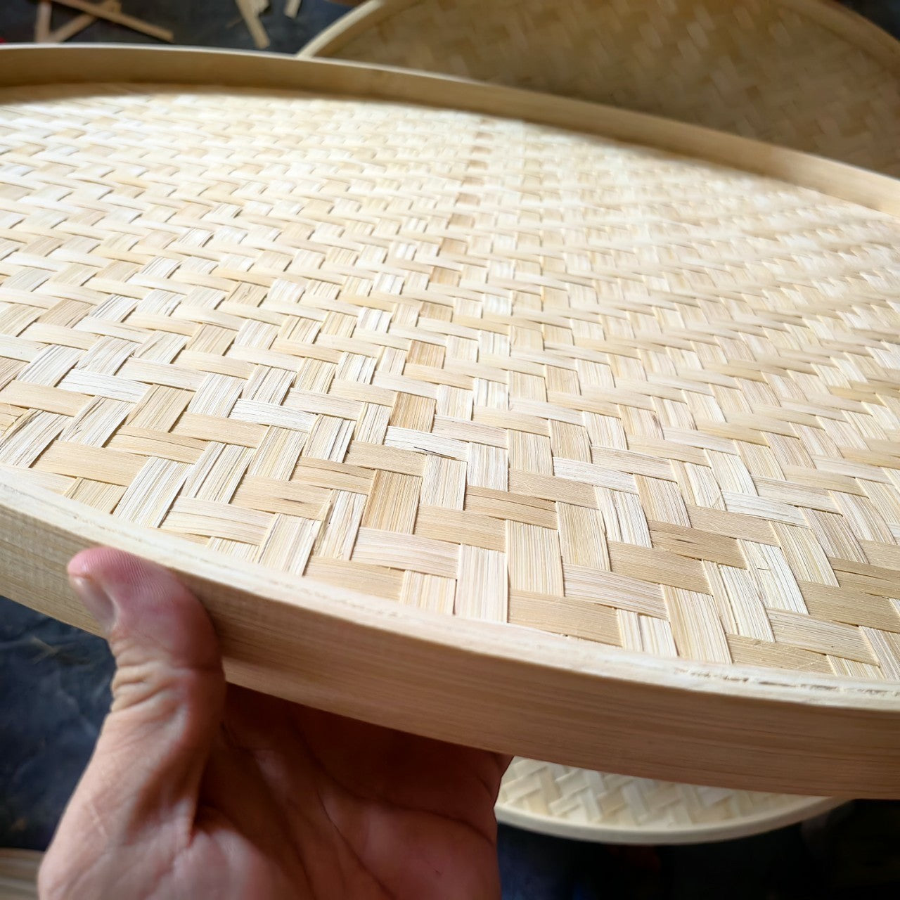 White Bamboo Round Tray