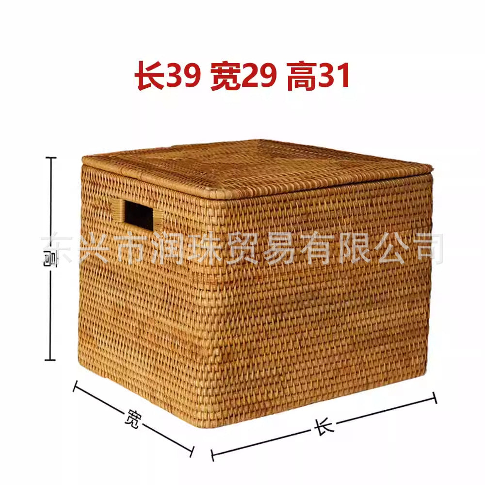Rattan Storage Basket with Handles & Lid