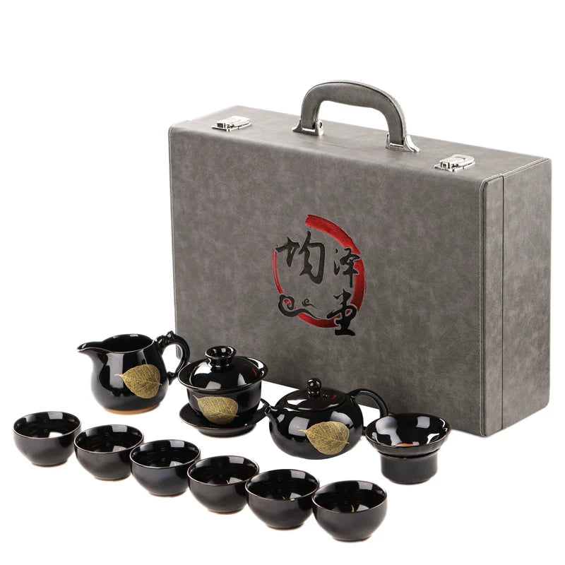 Black Tenmoku Gold Leaf Tea Set