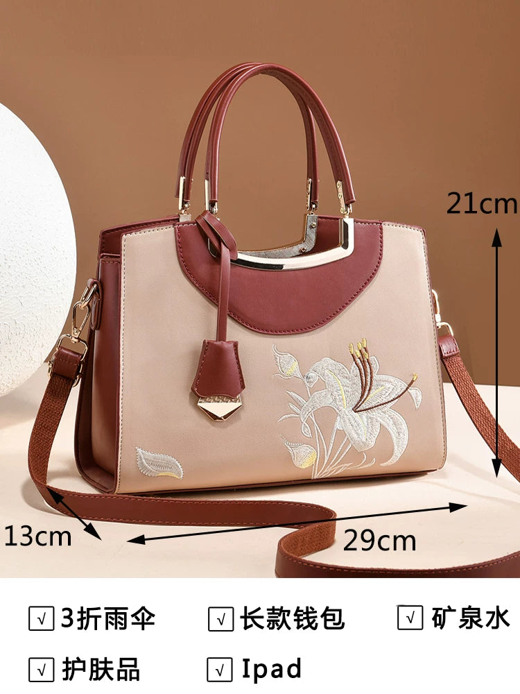 Brown Embroidered Crossbody Handbag