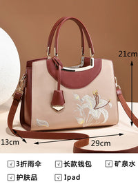 Brown Embroidered Crossbody Handbag