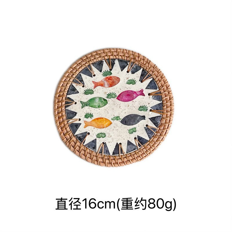 Rattan & Shell Coaster