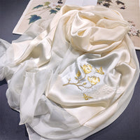Hand-Embroidered Silk Chiffon Long Scarf