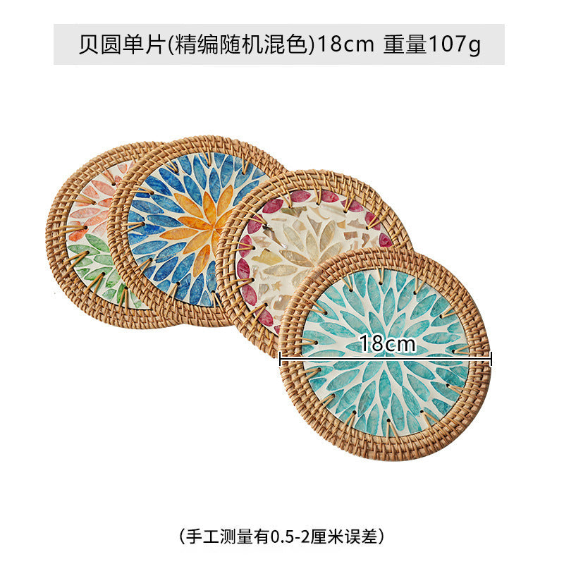 Rattan & Shell Round Coaster