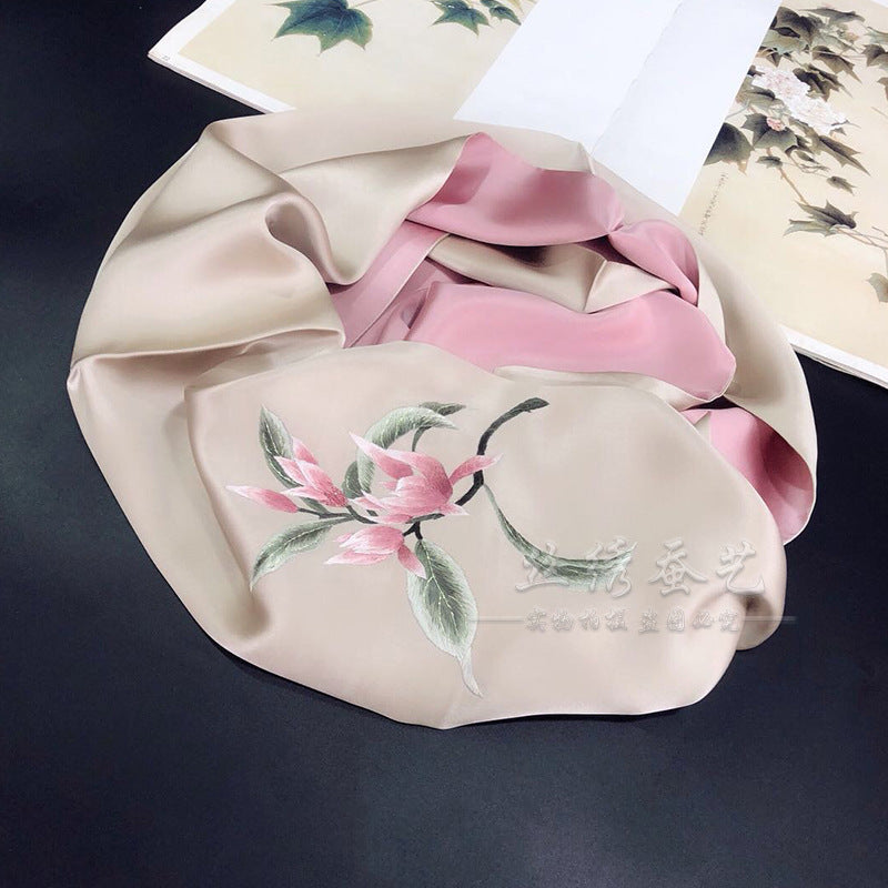 Su Embroidered Mulberry Silk Scarf, 155cm