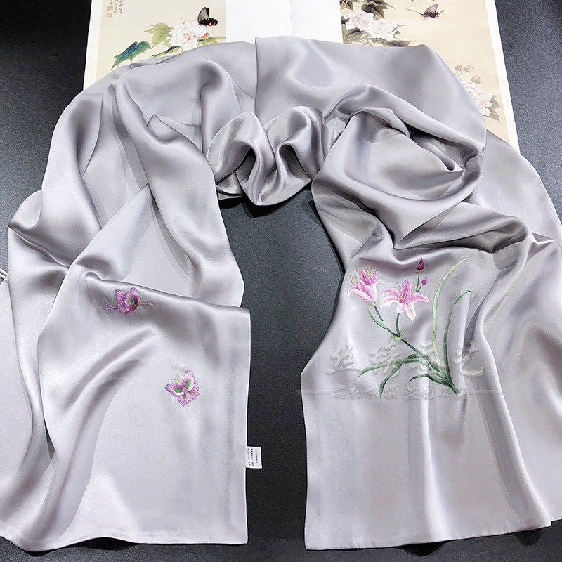 Daylily Su Embroidered Silk Scarf, 175cm