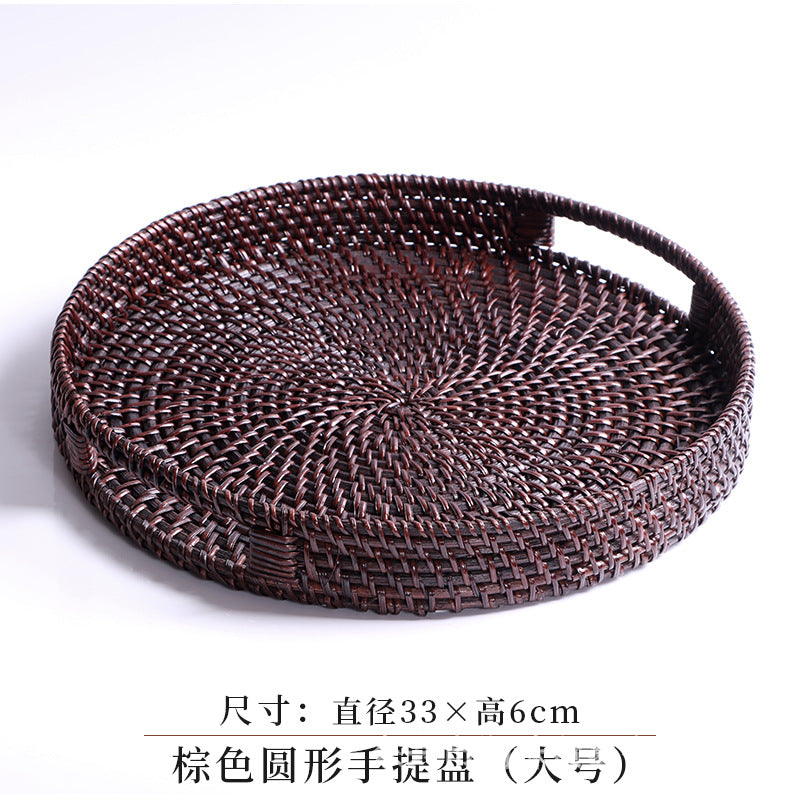 Round Rattan Tray with Handles