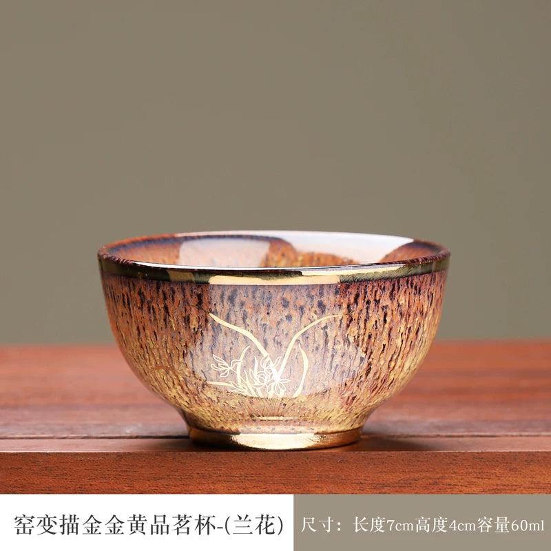 Gilded Bamboo Kiln-Glaze Jian Teacup