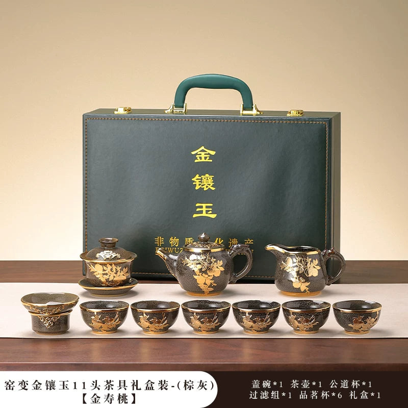 Gold-Inlaid Jade Kung Fu Tea Set Classic