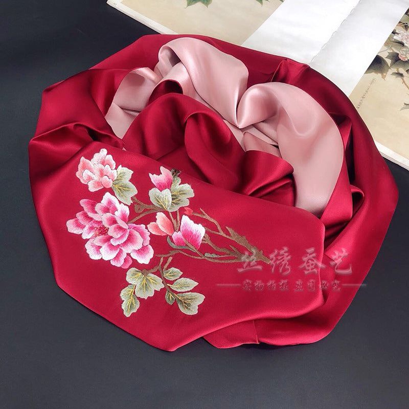Double-Layer Floral Su Embroidered Scarf