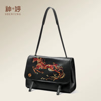 Embroidered Leather Messenger Bag