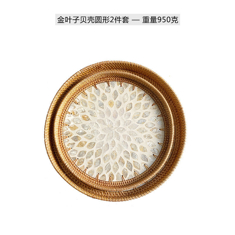 Rattan & Shell Inlay Round Tray
