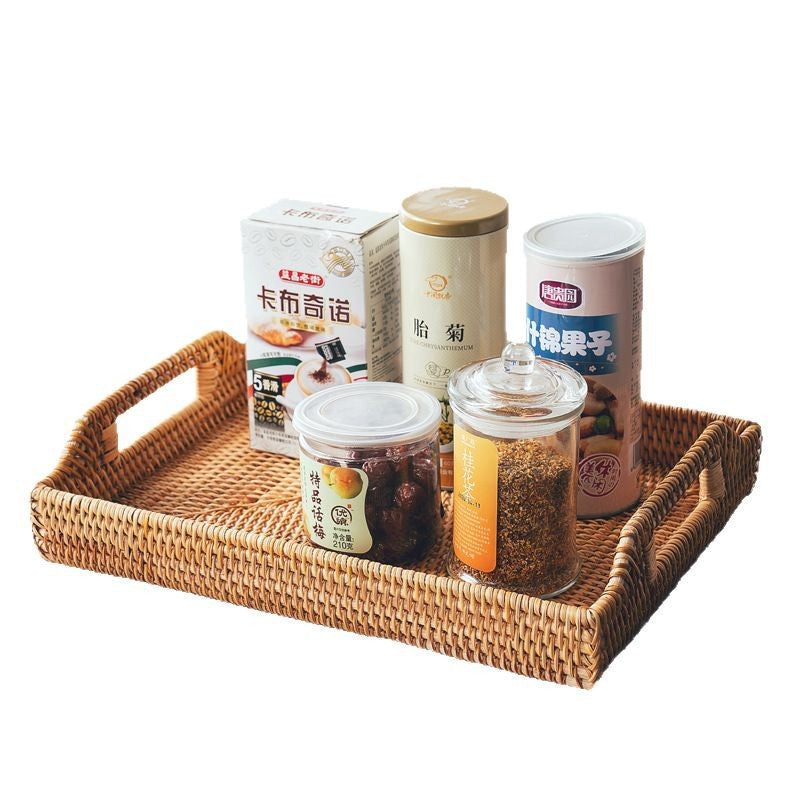 Handwoven Rattan Serving Tray with Handles