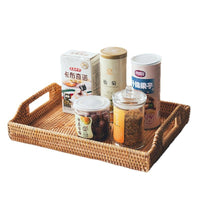 Handwoven Rattan Serving Tray with Handles