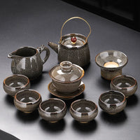 Kiln-Change Jian Ware Loop-Handle Tea Set