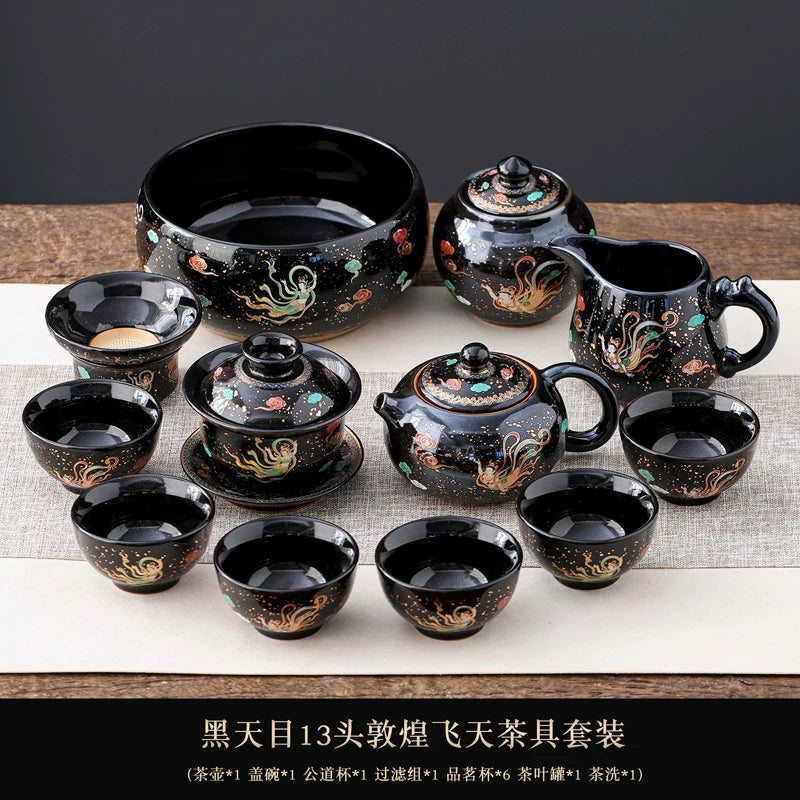 Black Tenmoku Apsara Tea Set