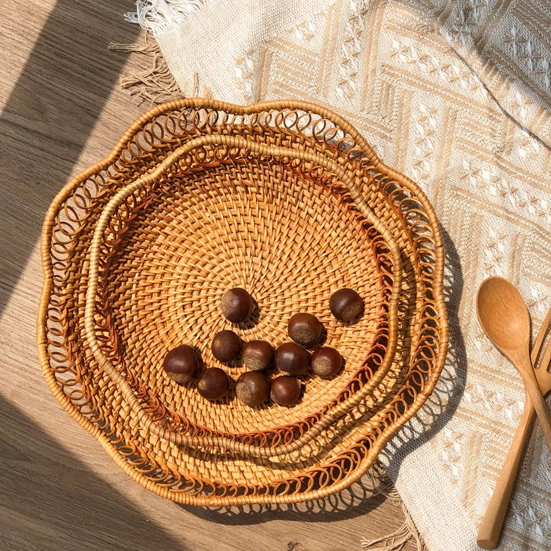 Shallow Rattan Snack Tray