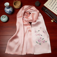 100% Mulberry Silk Su Embroidery Long Scarf