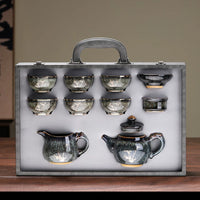 Jian Ware Tea Set with Gold Bamboo