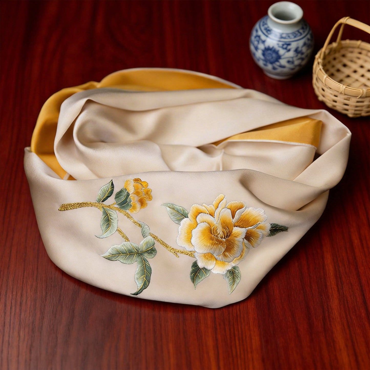 100% Mulberry Silk Su Embroidery Long Scarf