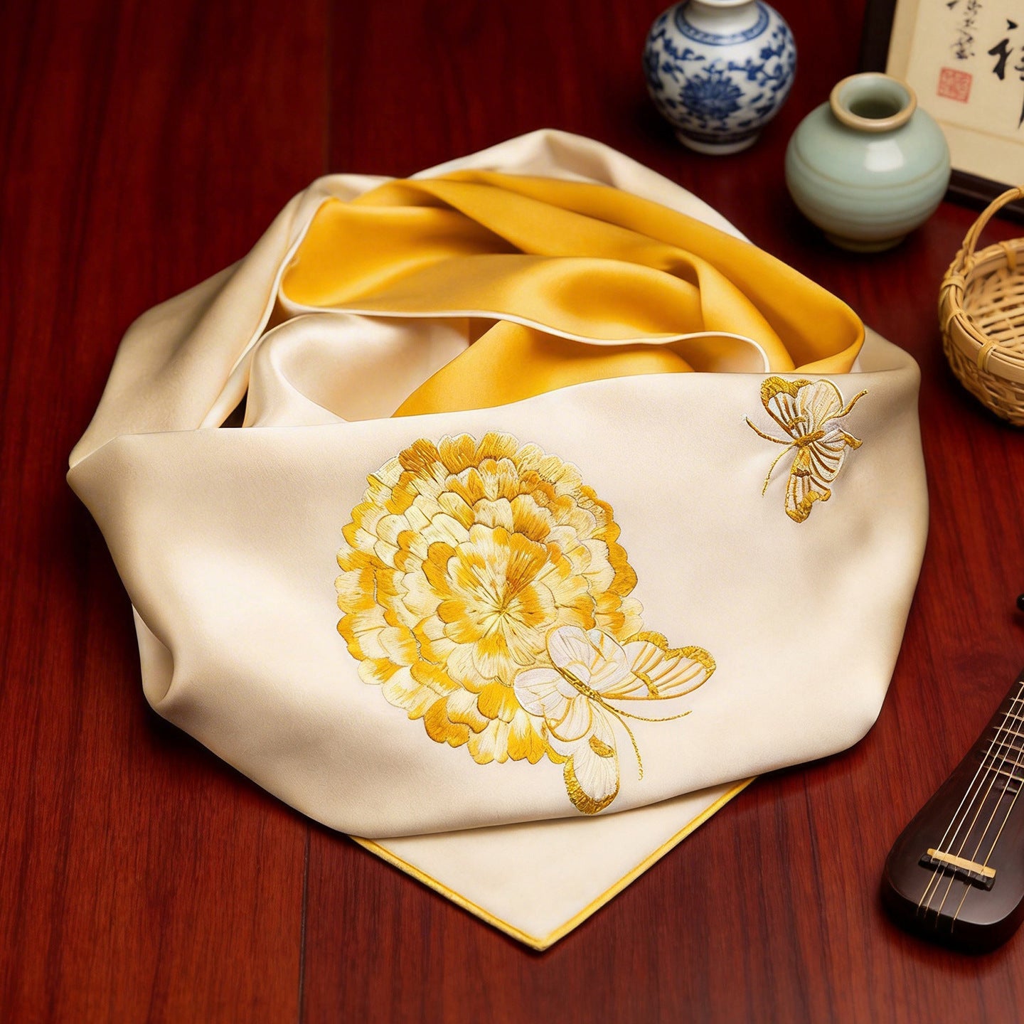 100% Mulberry Silk Su Embroidery Long Scarf