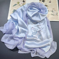 Hand-Embroidered Silk Chiffon Long Scarf