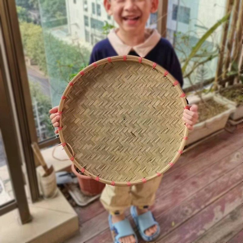 Rattan-Rim Top-Layer Bamboo Sieve Tray