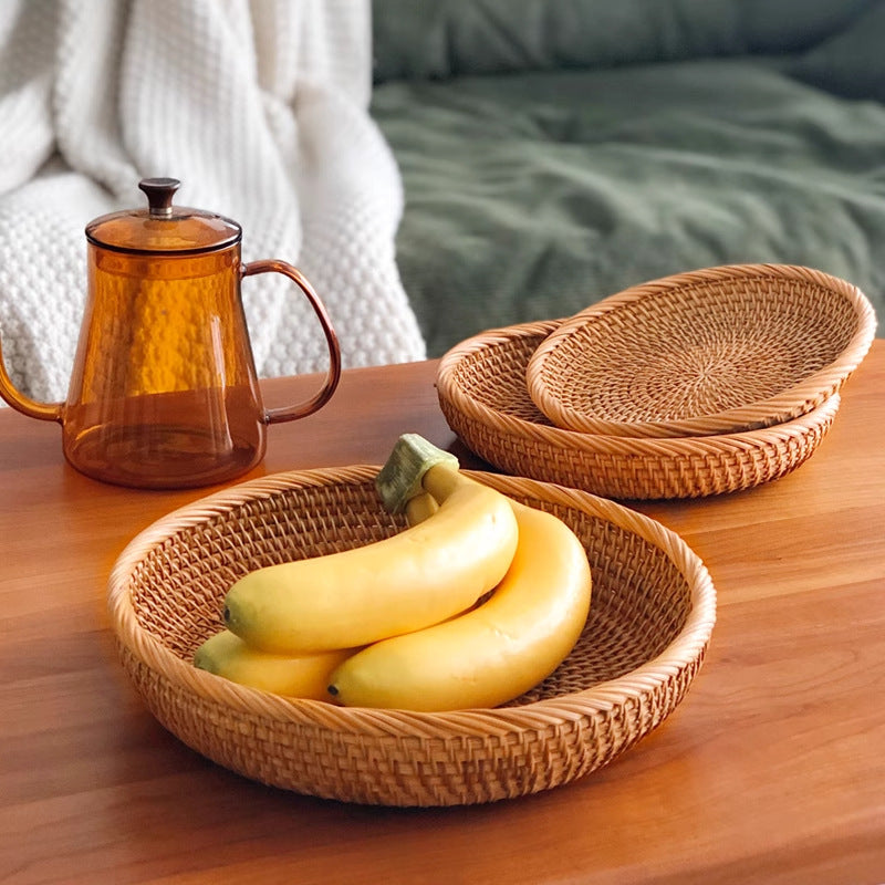 Shallow Rattan Snack Tray