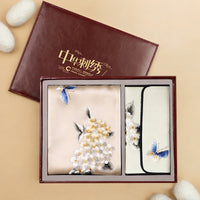 Embroidered Mulberry Silk Scarf and Wallet Set
