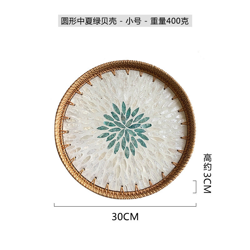 Rattan & Shell Inlay Round Tray