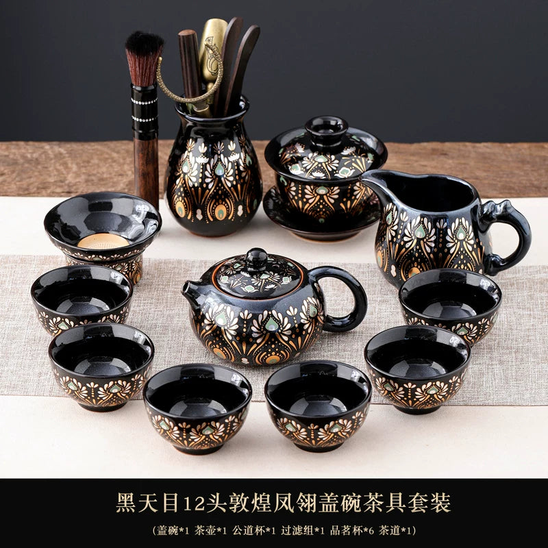 Phoenix Feather Tenmoku Tea Set