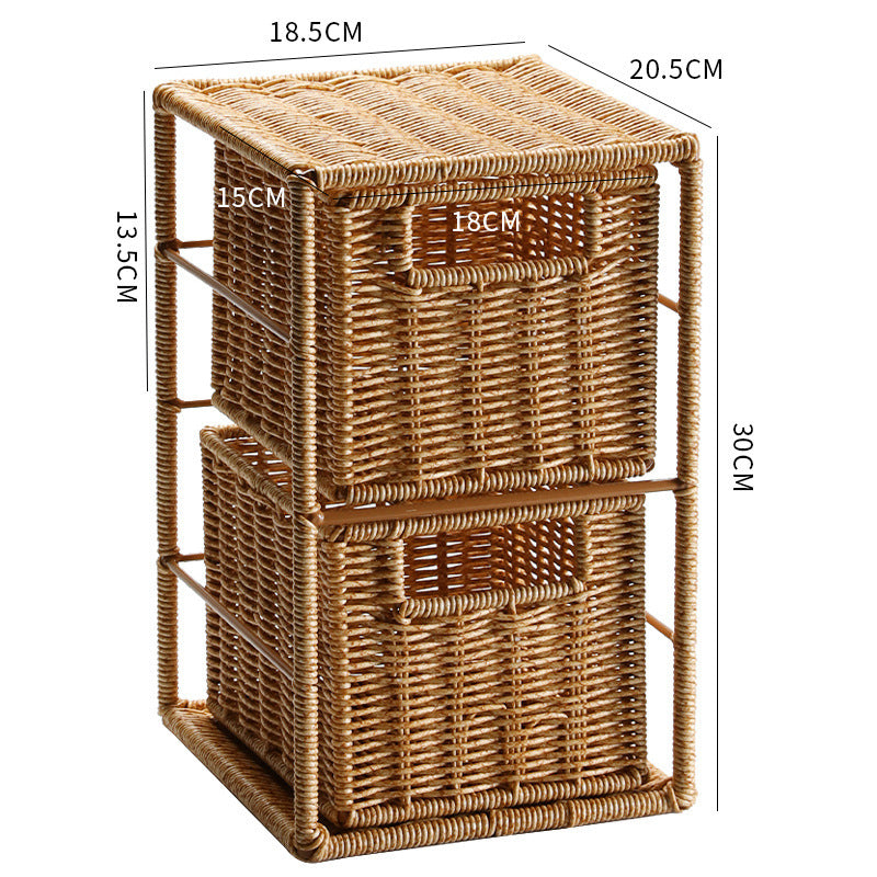 Faux Rattan Desktop Drawer Organizer