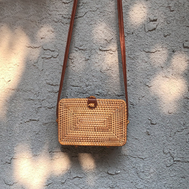 Handwoven Rattan Crossbody Bag