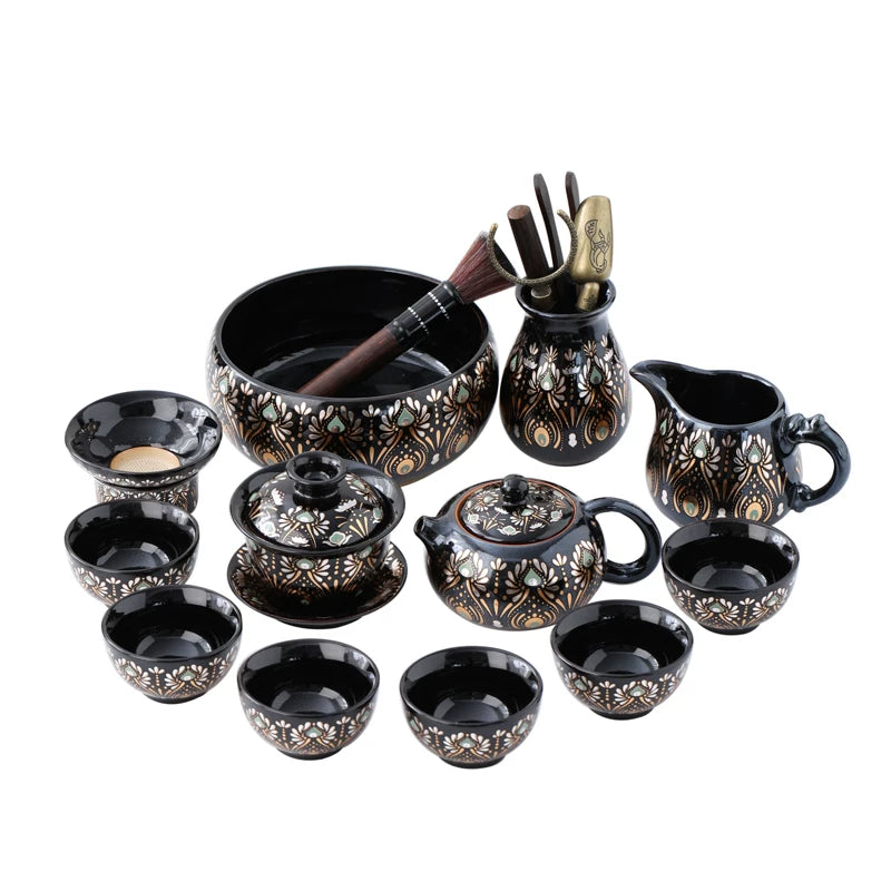 Phoenix Feather Tenmoku Tea Set