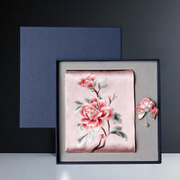 Embroidered Mulberry Silk Scarf and Brooch Set
